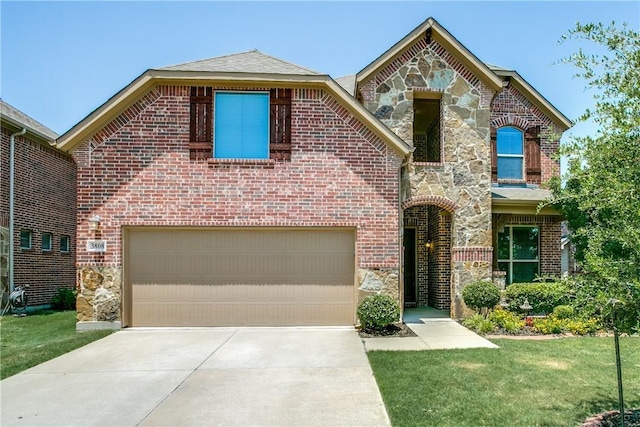 3808 Jeanette Ln, Mckinney, TX 75071 - french country style house with stone siding, driveway, and brick siding