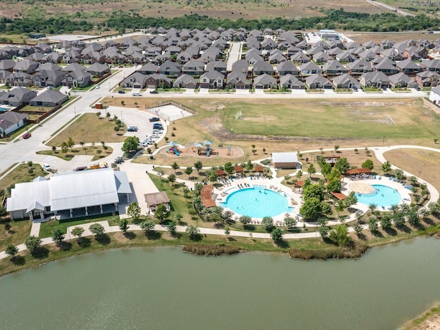 14840 Gentry Dr, Aledo, TX 76008 - aerial view of property and surrounding area with a pool area, a large body of water, and nearby suburban area