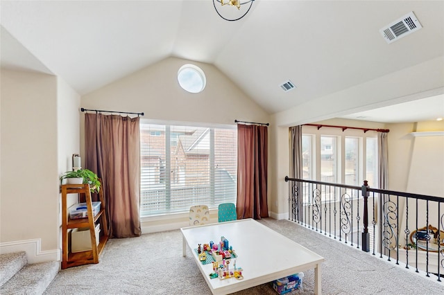 139 Townlake Dr, Prosper, TX 75078 - rec room with carpet floors, lofted ceiling, and baseboards