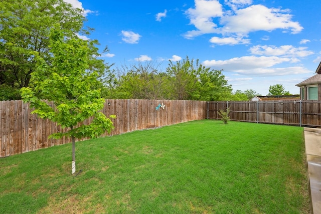 view of yard with a fenced backyard
