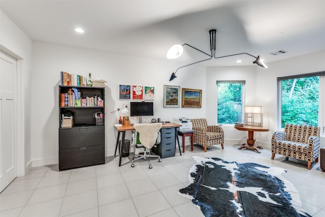 416 Crestwood Dr, Fort Worth, TX 76107 - office featuring baseboards, visible vents, and recessed lighting