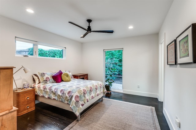 416 Crestwood Dr, Fort Worth, TX 76107 - bedroom featuring baseboards, recessed lighting, a ceiling fan, and dark wood-type flooring