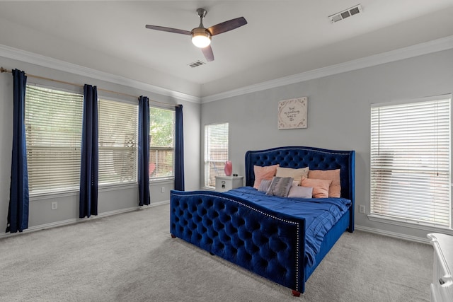 2209 Graystone Ct, Keller, TX 76248 - carpeted bedroom featuring crown molding, baseboards, and a ceiling fan