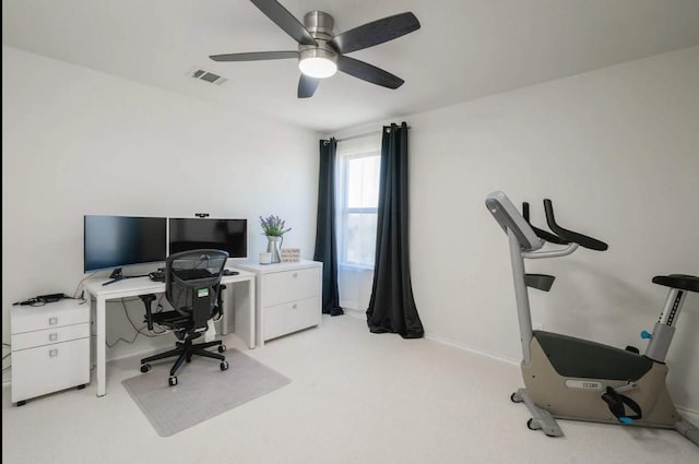 1101 Riverstone Trl, Princeton, TX 75407 - office featuring light colored carpet, visible vents, ceiling fan, and baseboards