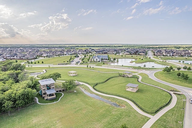 aerial view with a water view and a residential view