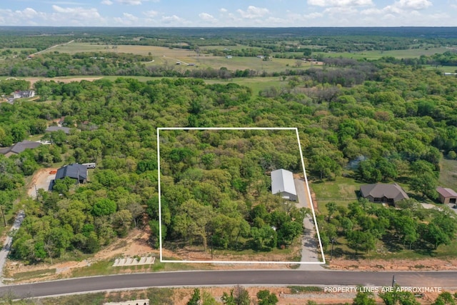 250 Creek Crossing St, Alvord, TX 76225 - aerial overview of property's location featuring a heavily wooded area and property parcel outlined