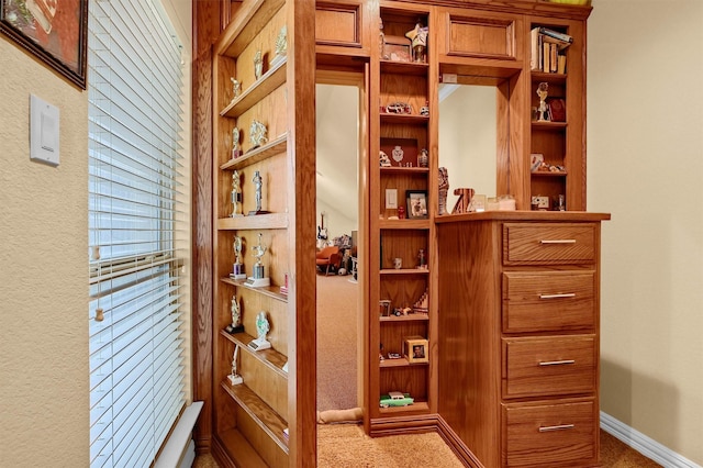 interior space with carpet and baseboards