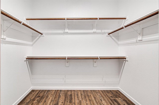 spacious closet with dark wood finished floors