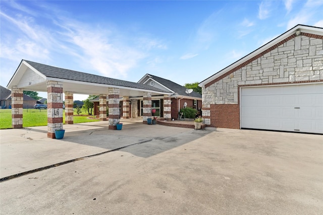view of front of property with brick siding and stone siding
