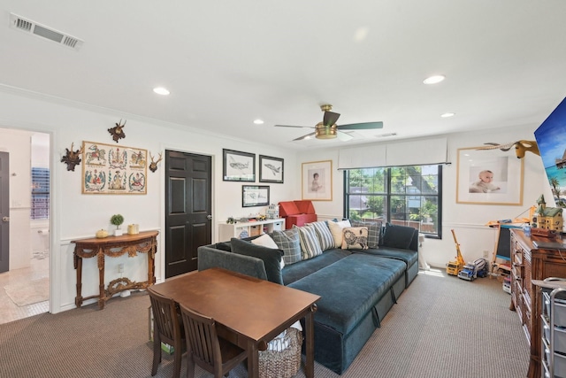 bedroom with recessed lighting, visible vents, and carpet floors