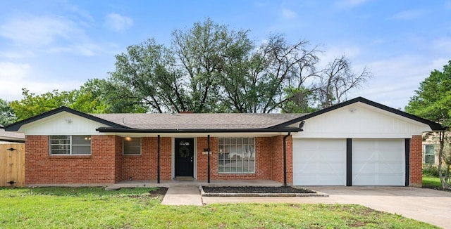5816 Sandra Dr, Fort Worth, TX 76133 - single story home featuring covered porch, a garage, brick siding, a front lawn, and concrete driveway
