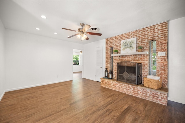 5816 Sandra Dr, Fort Worth, TX 76133 - unfurnished living room with baseboards, a ceiling fan, wood finished floors, and a fireplace