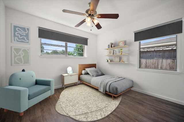 5816 Sandra Dr, Fort Worth, TX 76133 - bedroom with baseboards, ceiling fan, and wood finished floors