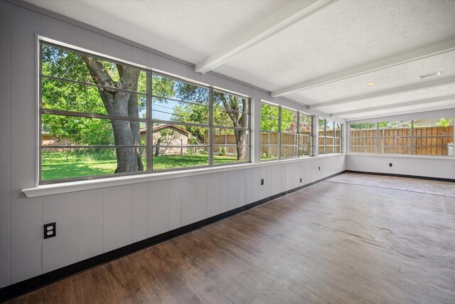 5816 Sandra Dr, Fort Worth, TX 76133 - unfurnished sunroom featuring visible vents, beam ceiling, and wood finished floors