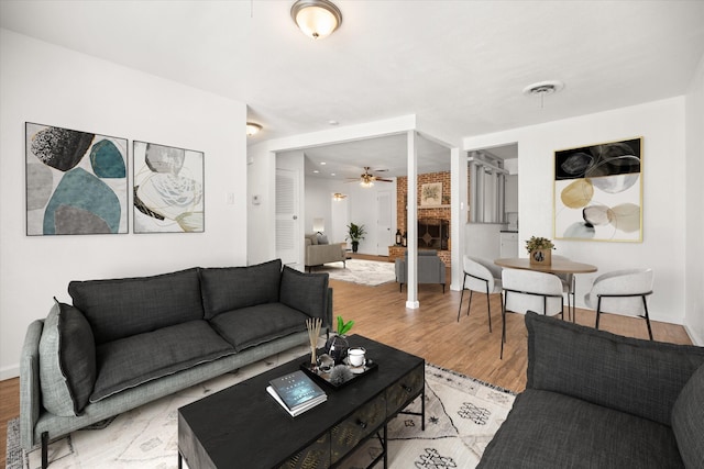 5816 Sandra Dr, Fort Worth, TX 76133 - living room featuring ceiling fan, visible vents, and light wood-style floors