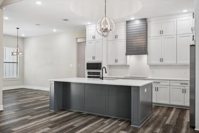 328 Brandon Way, Pottsboro, TX 75076 - kitchen featuring a chandelier, dark wood finished floors, ventilation hood, appliances with stainless steel finishes, and recessed lighting
