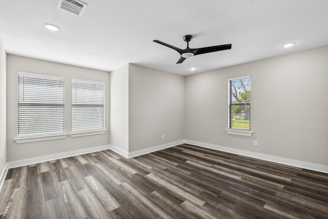 328 Brandon Way, Pottsboro, TX 75076 - spare room featuring a ceiling fan, dark wood finished floors, and recessed lighting