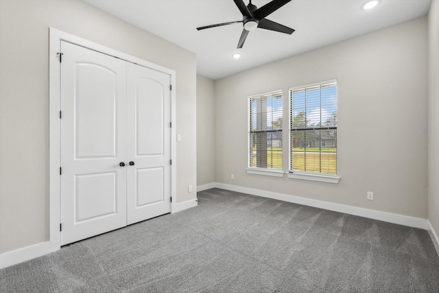 328 Brandon Way, Pottsboro, TX 75076 - unfurnished bedroom featuring carpet flooring, recessed lighting, a closet, and a ceiling fan