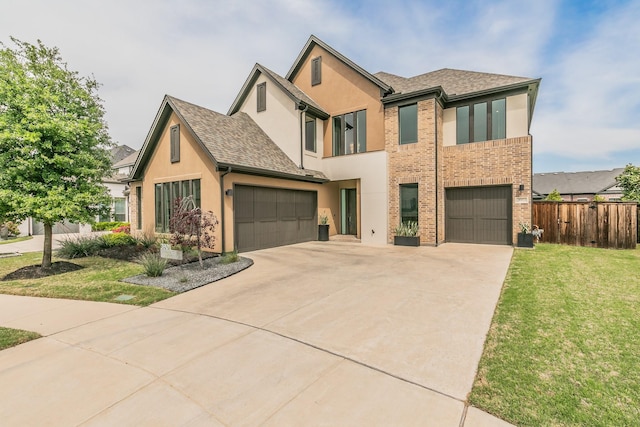 3901 Campania Ct, Colleyville, TX 76034 - view of front of house featuring stucco siding, fence, a front yard, concrete driveway, and an attached garage