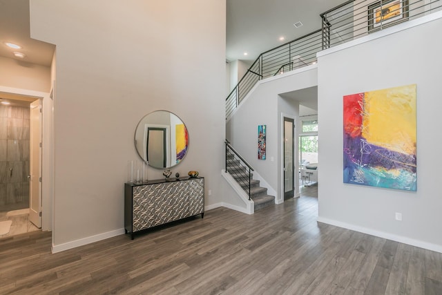 3901 Campania Ct, Colleyville, TX 76034 - entrance foyer with baseboards, recessed lighting, wood finished floors, and stairs