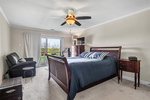 1701-1703 Weiskopf Dr, Heath, TX 75032 - carpeted bedroom with access to outside, crown molding, ceiling fan, and baseboards