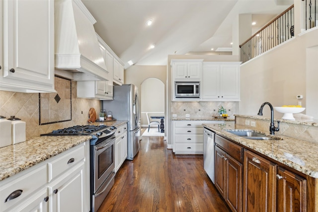 12248 Langley Hill Dr, Fort Worth, TX 76244 - living area featuring dark wood-type flooring, recessed lighting, high vaulted ceiling, and stairway