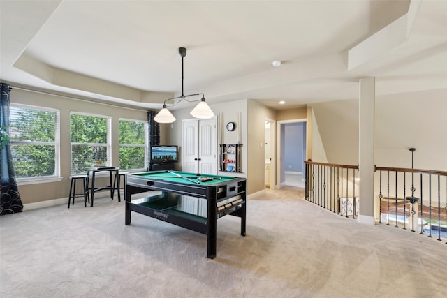 12248 Langley Hill Dr, Fort Worth, TX 76244 - corridor with light carpet, vaulted ceiling, recessed lighting, and an upstairs landing