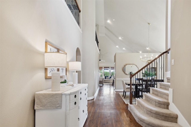 12248 Langley Hill Dr, Fort Worth, TX 76244 - dining space with visible vents, arched walkways, baseboards, and a towering ceiling