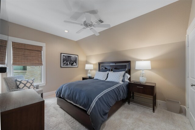 5313 Ridgedale Ave, Dallas, TX 75206 - bedroom with carpet floors, vaulted ceiling, a ceiling fan, and baseboards
