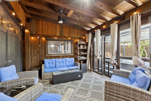 interior space featuring beam ceiling