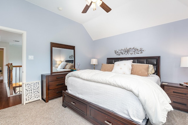 905 Maybach Ct, Mckinney, TX 75071 - bedroom with light carpet, lofted ceiling, and ceiling fan
