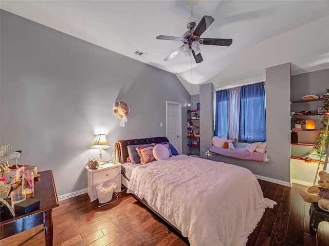 3115 Reagenea Dr, Wylie, TX 75098 - bedroom featuring ceiling fan, hardwood / wood-style floors, baseboards, vaulted ceiling, and visible vents