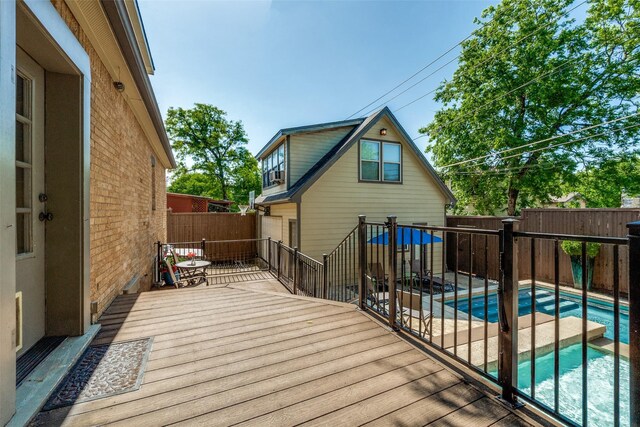 deck with a fenced in pool and a fenced backyard
