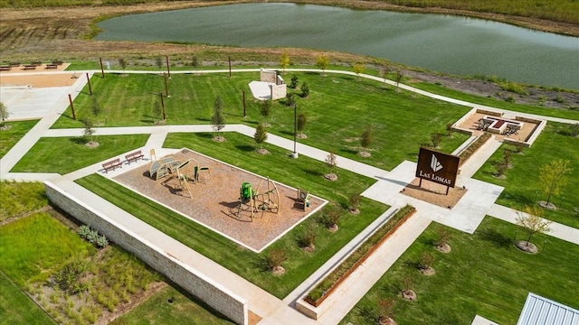 bird's eye view featuring a water view