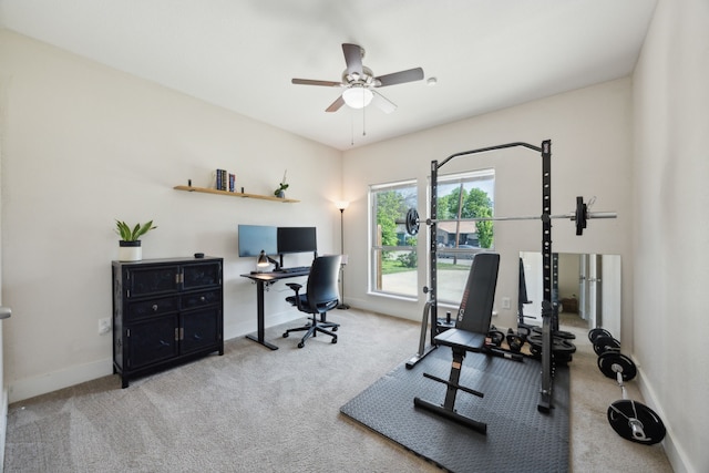 4435 Cicero St, Dallas, TX 75216 - workout room featuring a ceiling fan, carpet, and baseboards