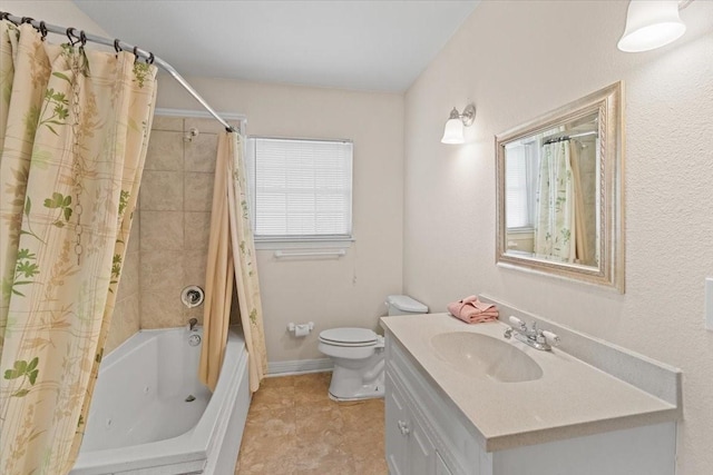 5841 Tracyne Dr, Westworth Village, TX 76114 - bathroom with shower / bath combination with curtain, a healthy amount of sunlight, toilet, and vanity