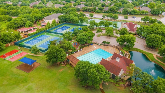 aerial view with a water view