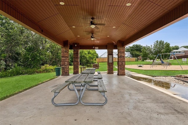 2405 Castle Rock Rd, Arlington, TX 76006 - view of patio with outdoor dining space, playground community, and ceiling fan