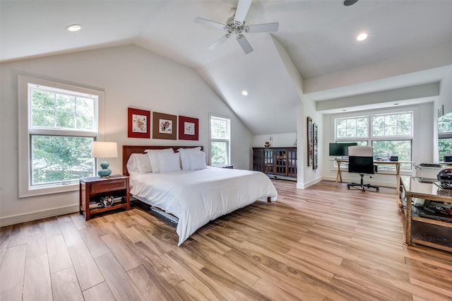 1580 Stemmons Ave, Dallas, TX 75208 - bedroom featuring an office area, light wood finished floors, lofted ceiling, recessed lighting, and baseboards