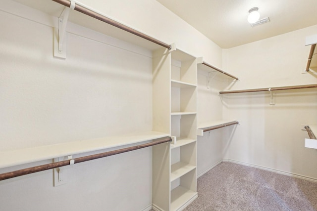 walk in closet featuring carpet flooring and visible vents