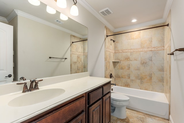 141 Claremont Dr, Ovilla, TX 75154 - full bath with ornamental molding, toilet, vanity, and shower / washtub combination