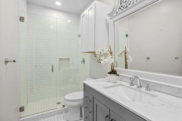 4312 Bellaire Dr S Unit 141, Fort Worth, TX 76109 - bathroom featuring vanity, toilet, tile patterned flooring, and a stall shower