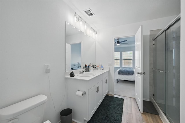849 Breakwater Dr, Princeton, TX 75407 - full bath with connected bathroom, a shower stall, ceiling fan, visible vents, and vanity