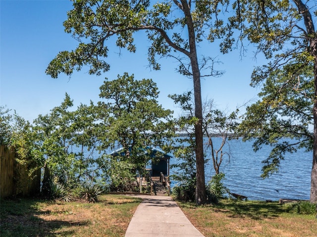dock area featuring a water view
