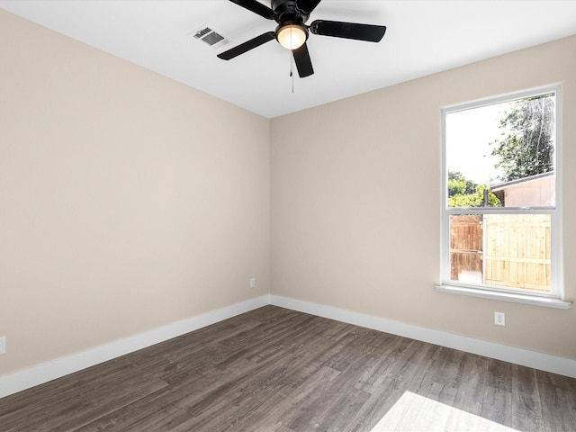 5525 Vesta Farley Rd, Fort Worth, TX 76119 - empty room with baseboards, visible vents, wood finished floors, and ceiling fan