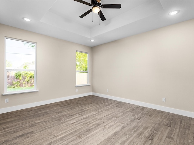 5525 Vesta Farley Rd, Fort Worth, TX 76119 - unfurnished room with wood finished floors, ceiling fan, plenty of natural light, and a tray ceiling