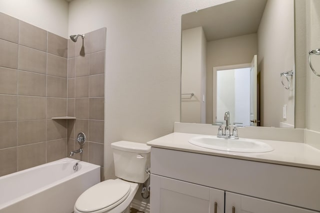 full bathroom with toilet, bathing tub / shower combination, and vanity