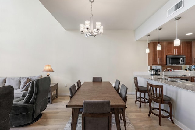 2608 Museum Way Unit 3407, Fort Worth, TX 76107 - dining space with an inviting chandelier, visible vents, light wood-style flooring, and baseboards