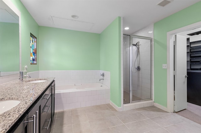 2608 Museum Way Unit 3407, Fort Worth, TX 76107 - full bathroom featuring tile patterned floors, a shower stall, a bath, a sink, and visible vents