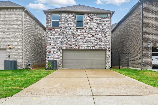 1331 Bailey Ln, Allen, TX 75013 - view of front of property with central air condition unit, a garage, driveway, and brick siding